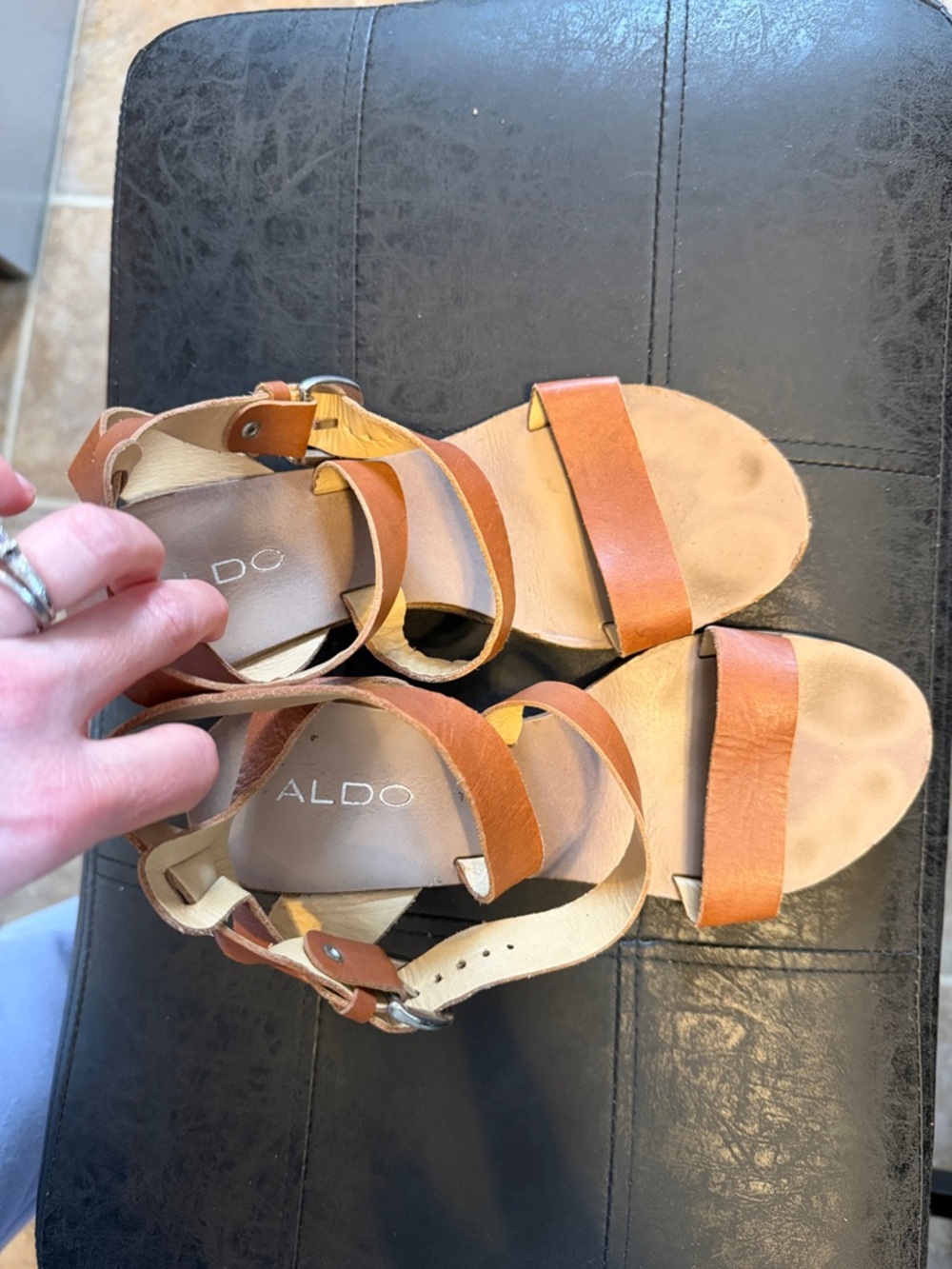 ALDO Brown Leather Strappy Ankle Buckle Sandals